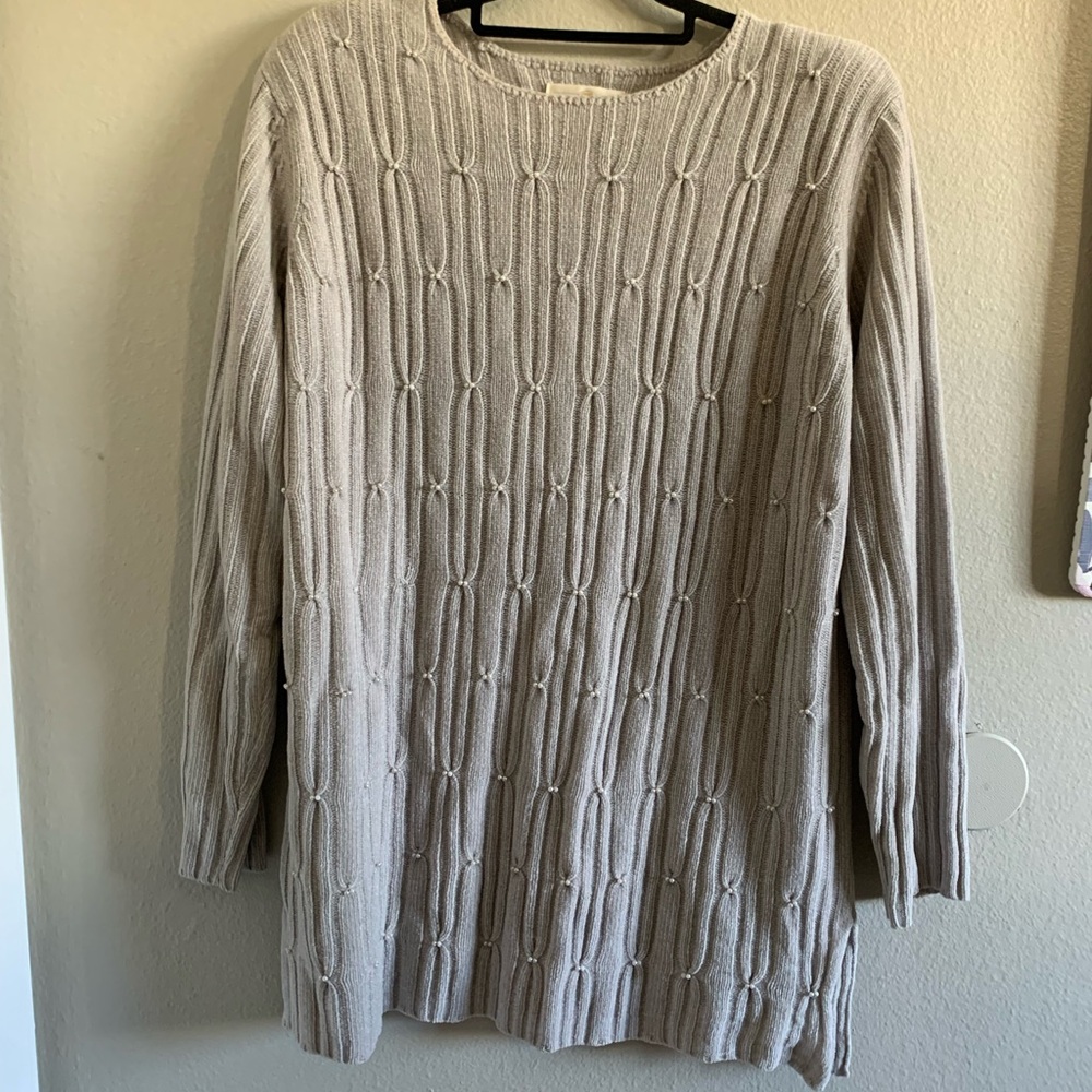Worthington Light Gray Knit Sweater pearl details size Large